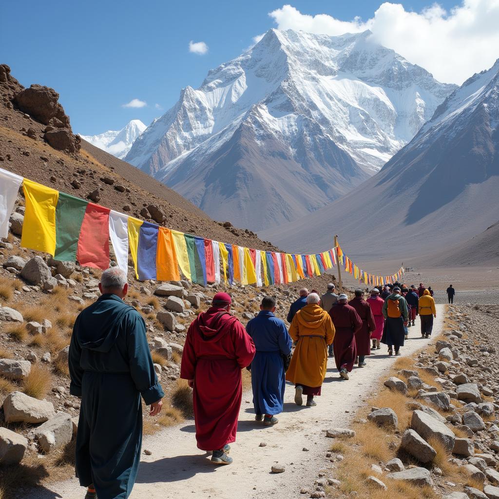 Pilgrims Circumambulating Mount Kailash