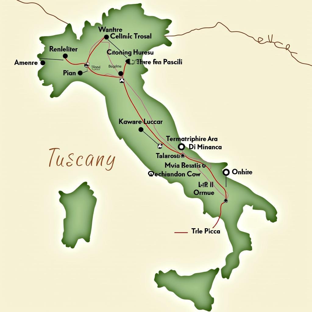 Map of Pisa and Lucca highlighting key attractions and suggested routes.