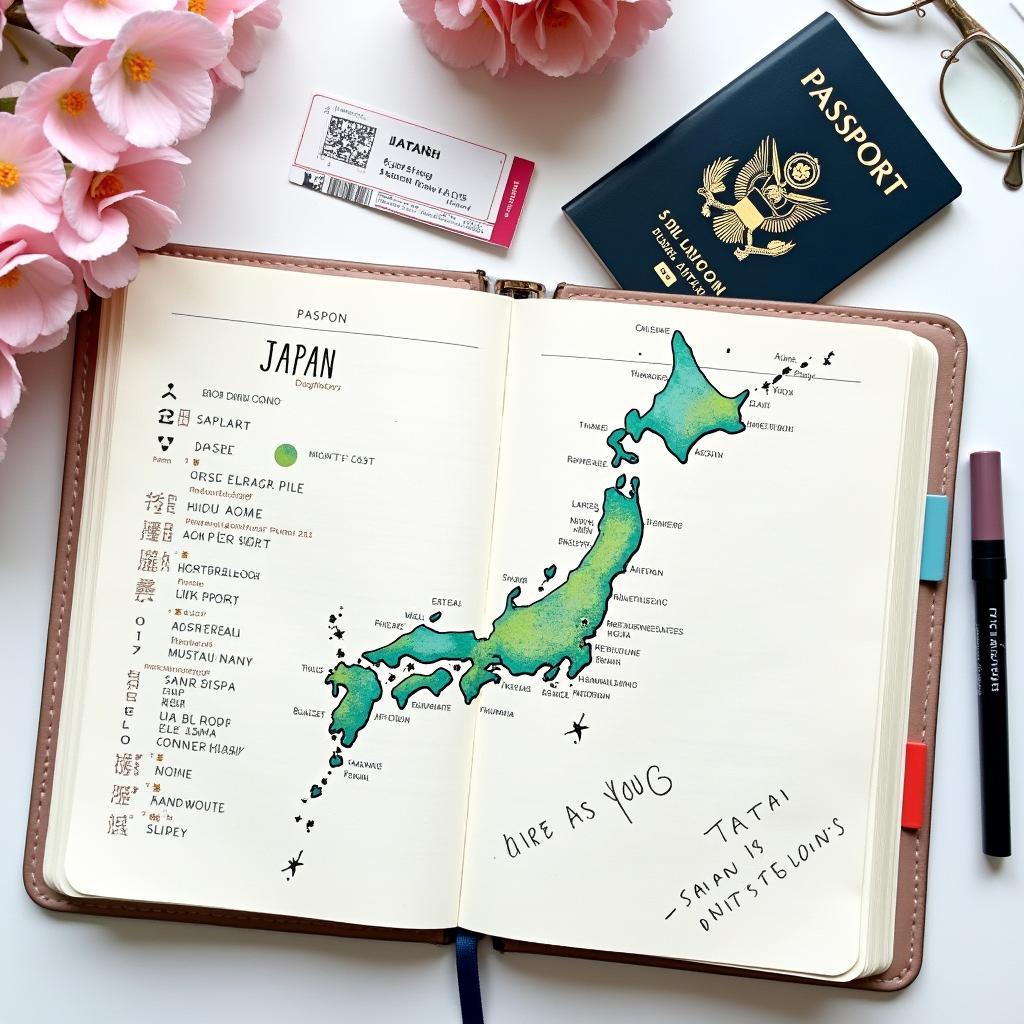 Travel Planner with Map of Japan and Itinerary