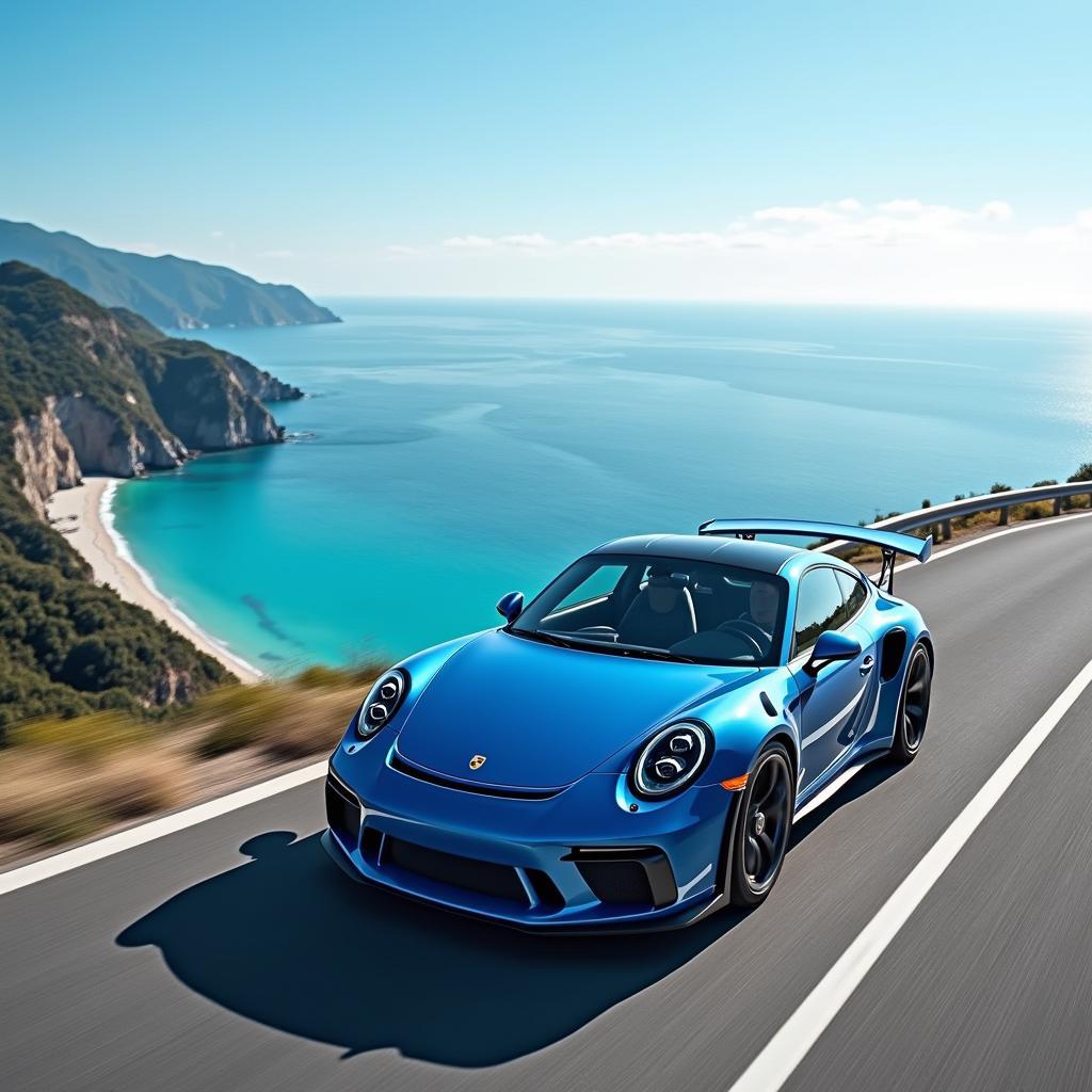 Porsche 911 GT3 Touring driving along the Japanese coastal highway