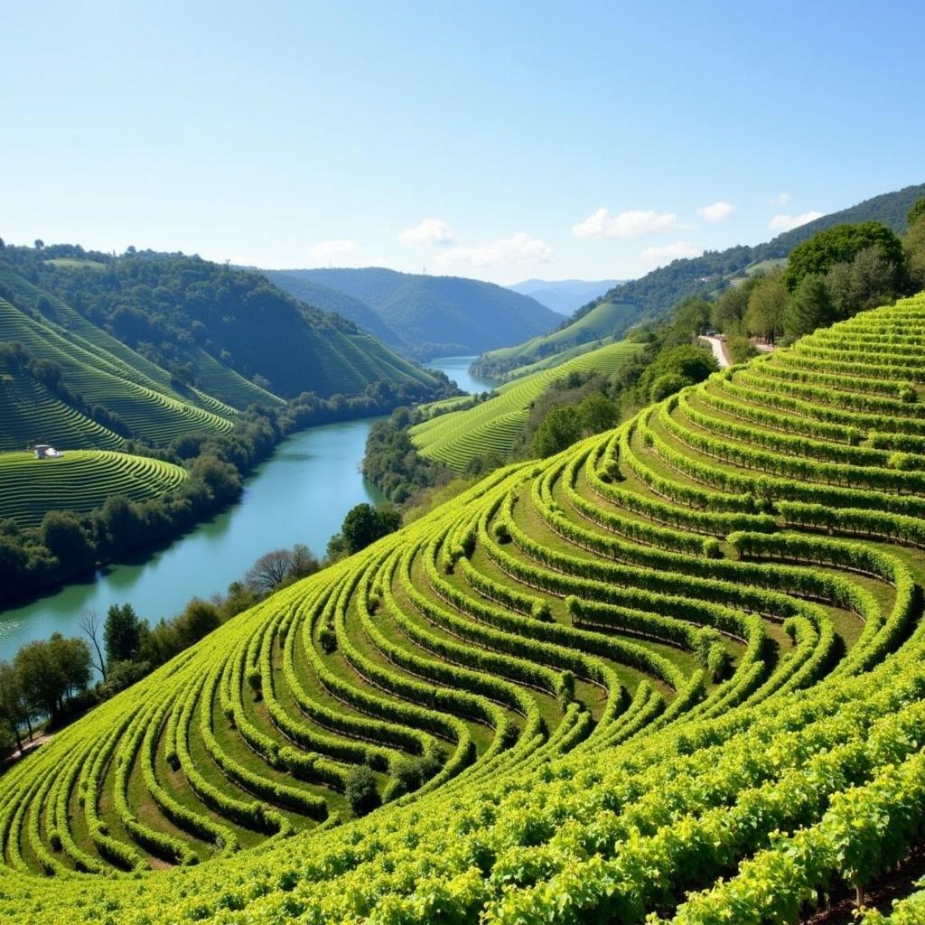 Scenic view of terraced vineyards in the Douro Valley