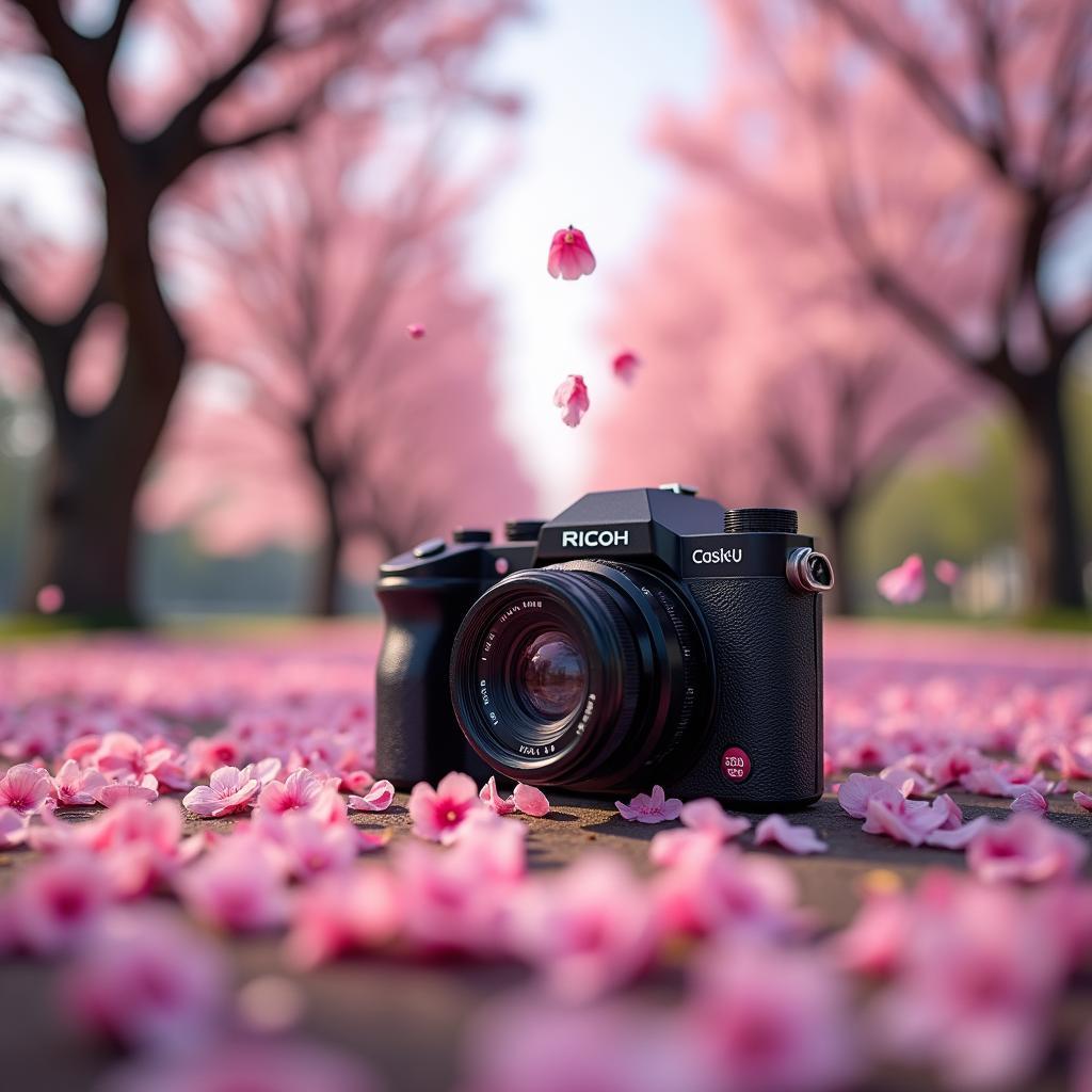 Ricoh Theta V capturing a 360° virtual tour of cherry blossoms in Japan