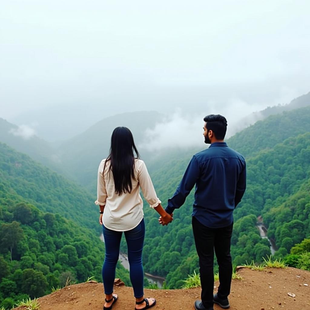 Couple enjoying the scenic view from a Mahabaleshwar viewpoint