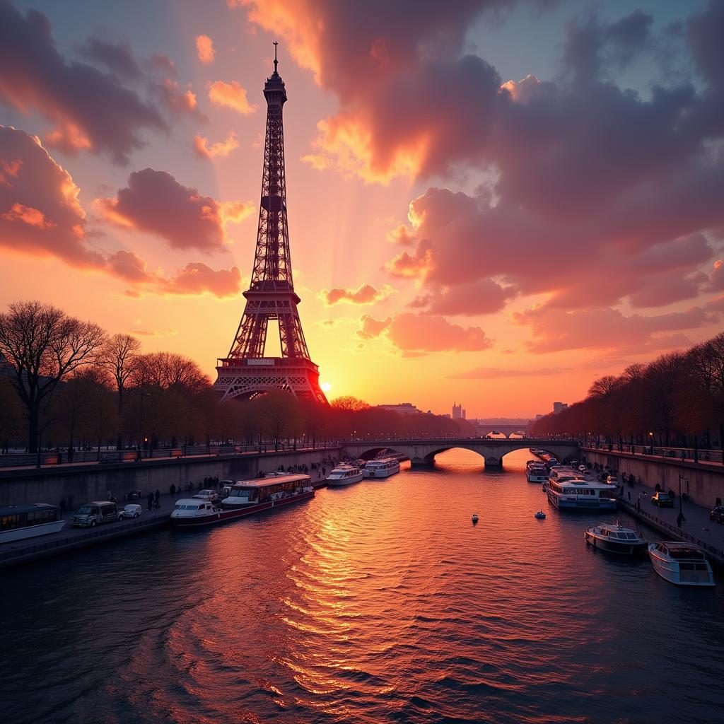 Romantic Paris Eiffel Tower at Sunset