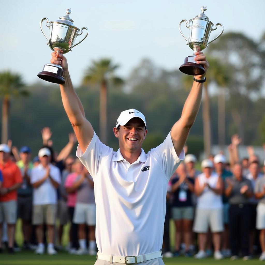 Rory McIlroy celebrates his 2012 PGA Championship victory