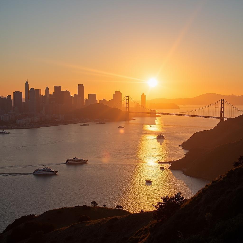 Spectacular aerial panorama of San Francisco Bay at dawn