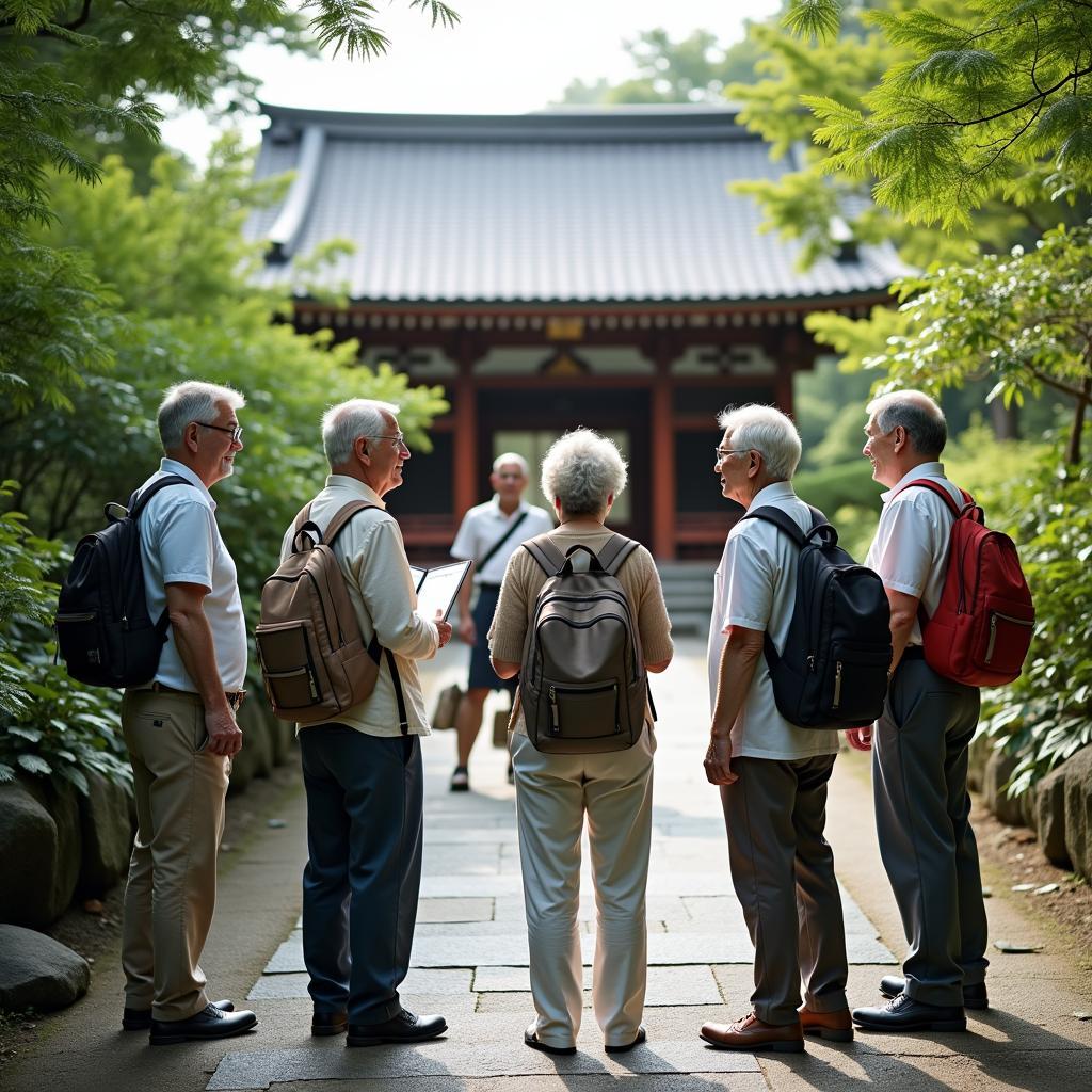 Senior Tourists Visiting a Temple in Japan