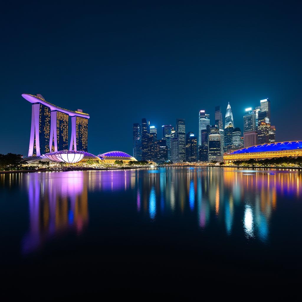 Singapore Skyline at Night: A vibrant cityscape illuminated against the dark sky