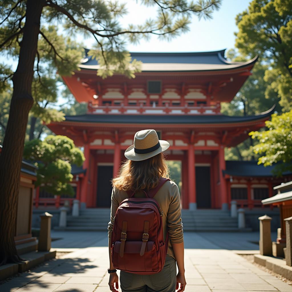 Solo Traveler Exploring a Japanese Temple