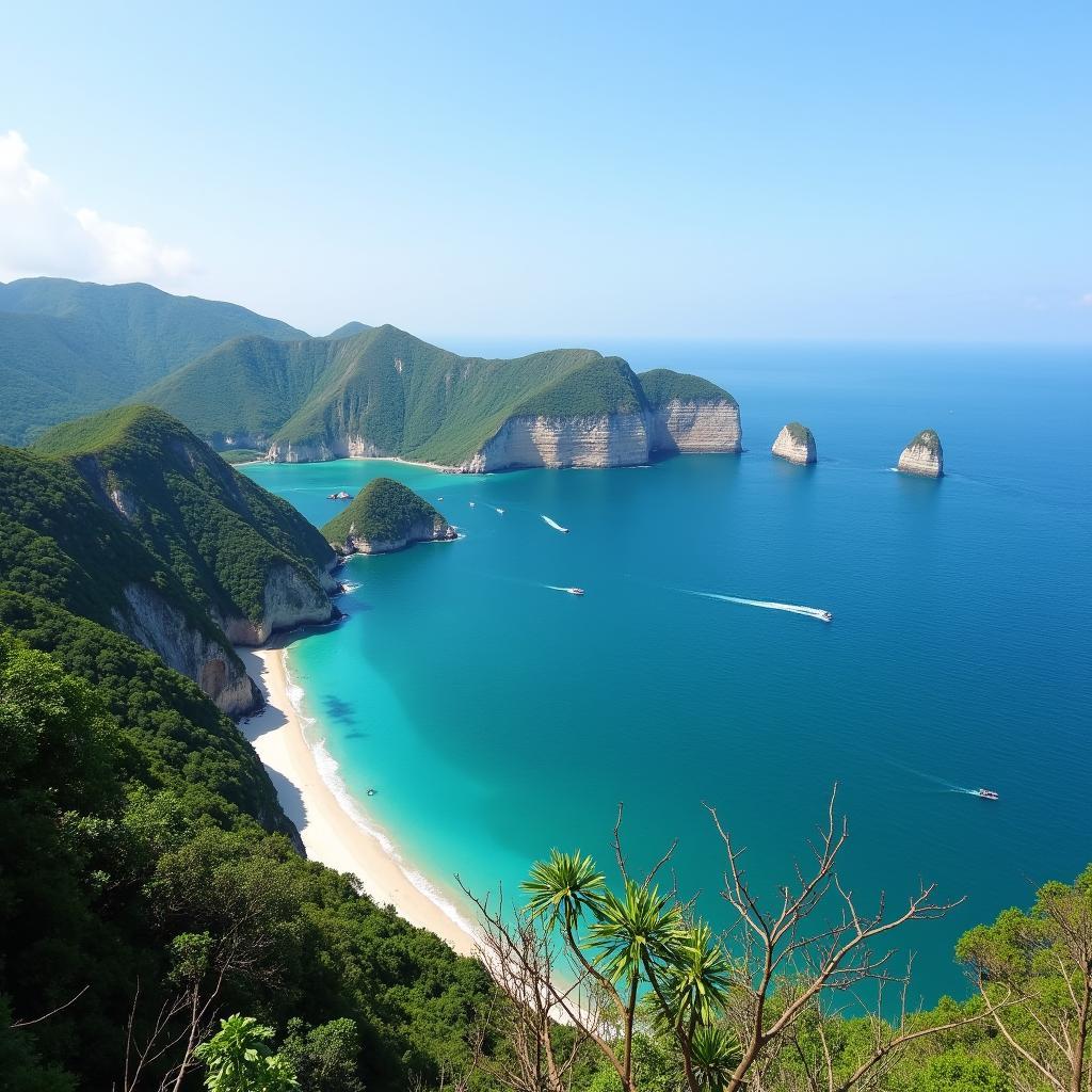 Scenic view of Jeju Island's coastline with volcanic cliffs and turquoise waters