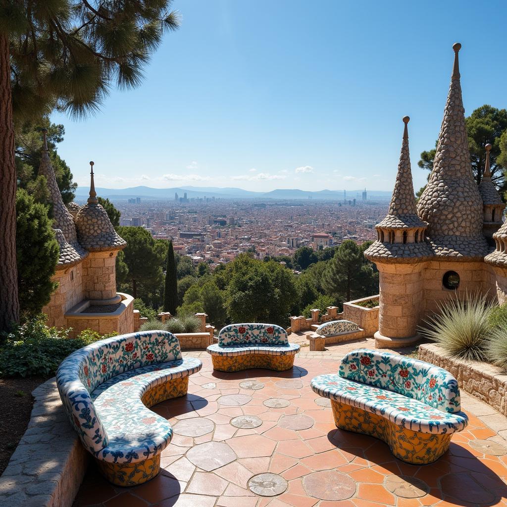 Admiring the colorful mosaics of Park Güell in Barcelona on a Spain tour from India.