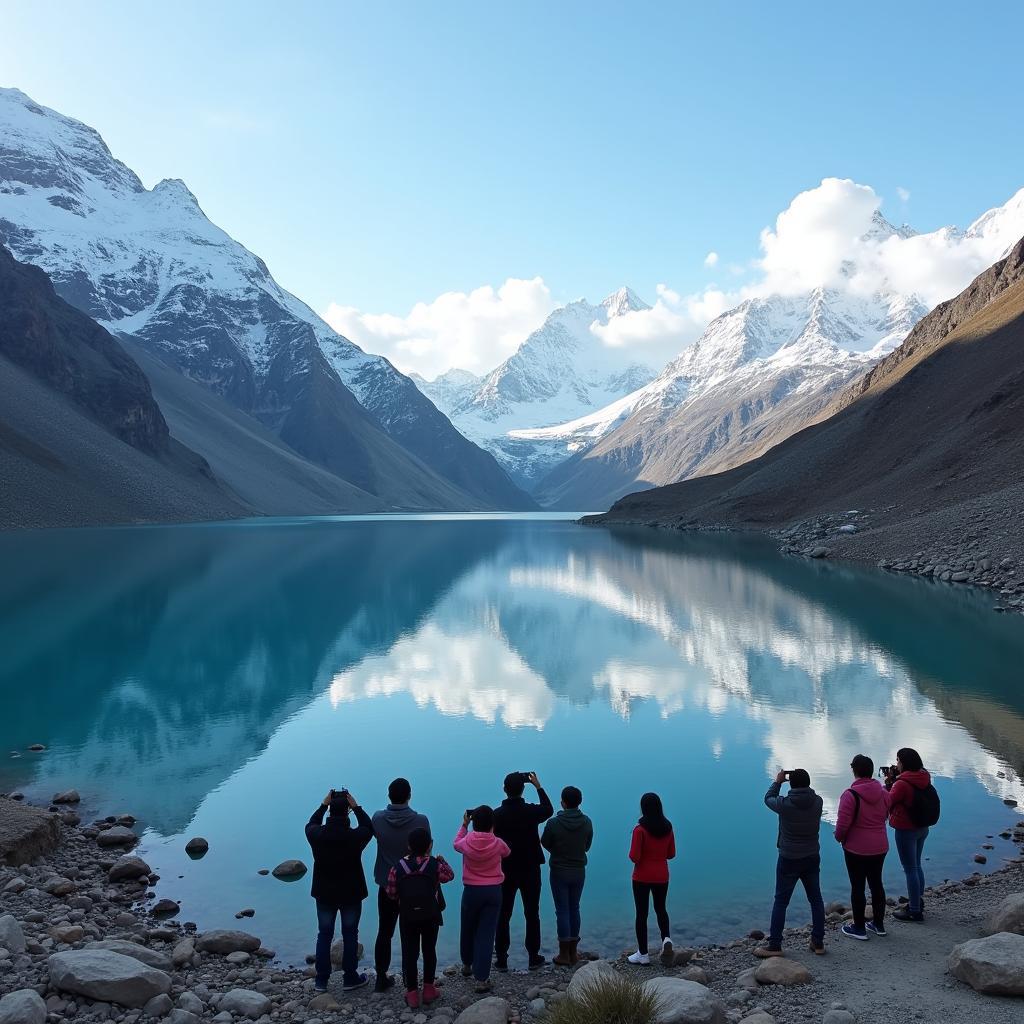 Group of Tourists Admiring Chandratal Lake in Spiti Valley