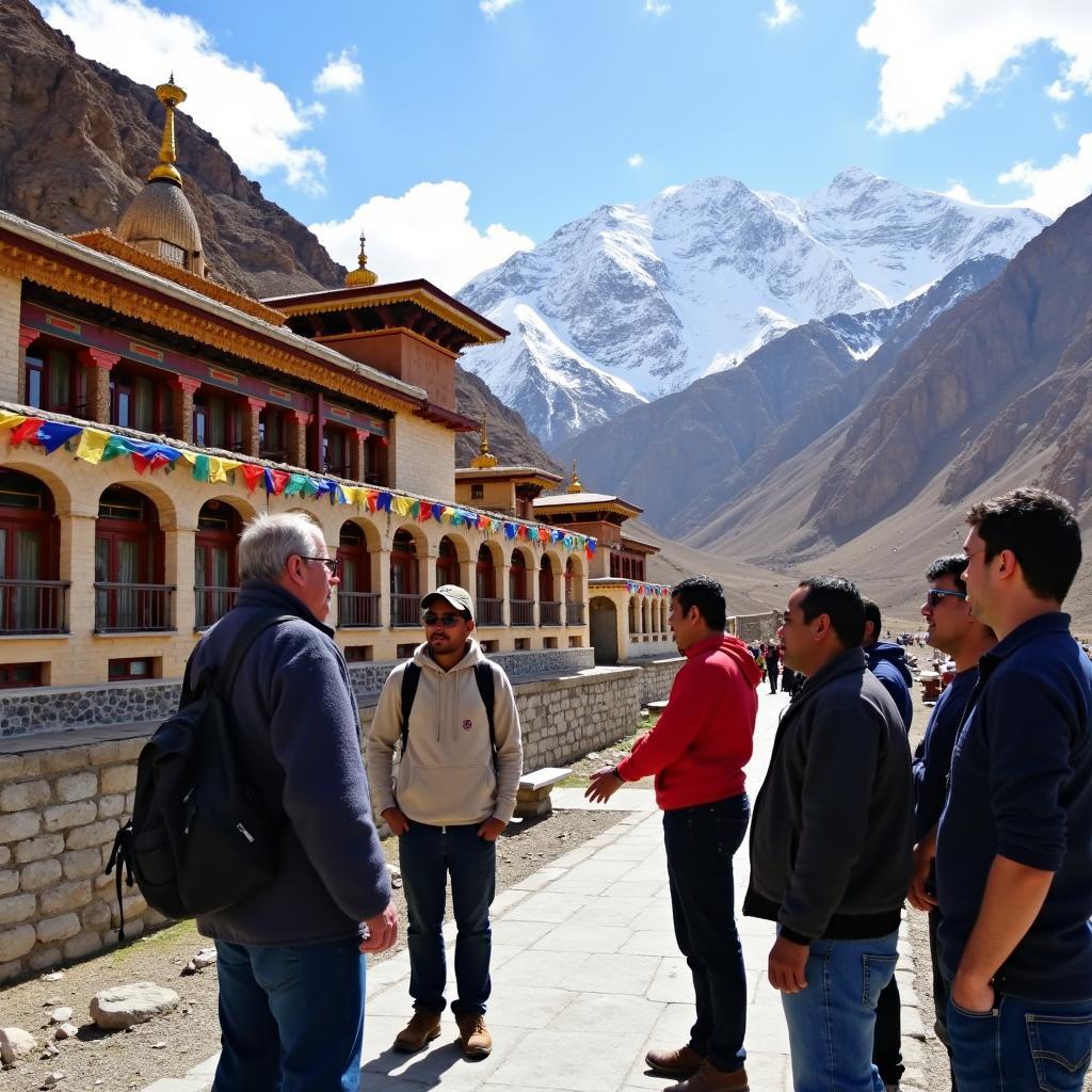 Group of Tourists Visiting a Buddhist Monastery in Spiti Valley