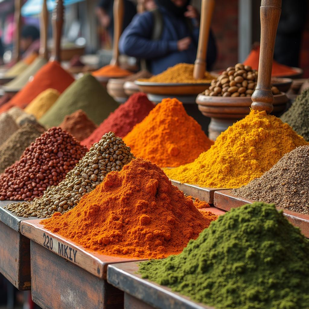 Colorful spices in a local market in Srinagar