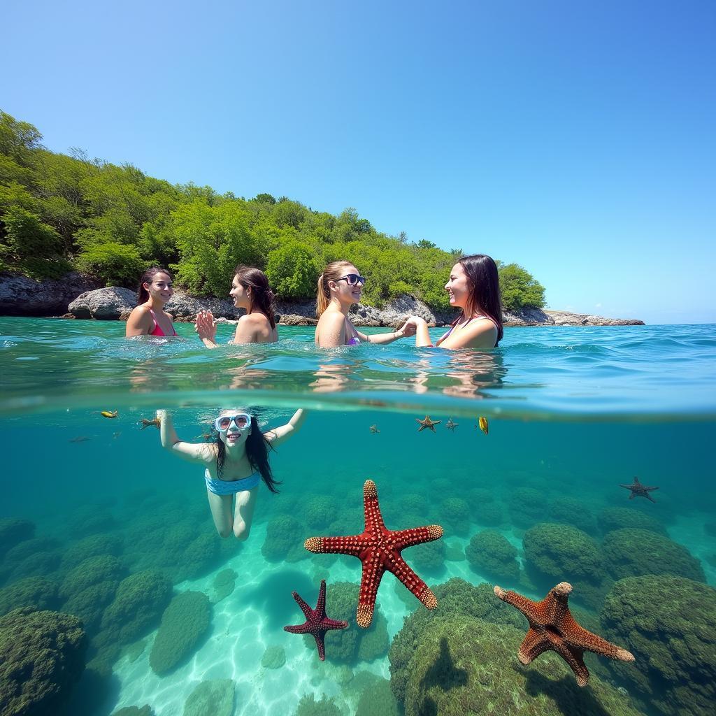 Snorkeling with Starfish at Starfish Island, Port Barton