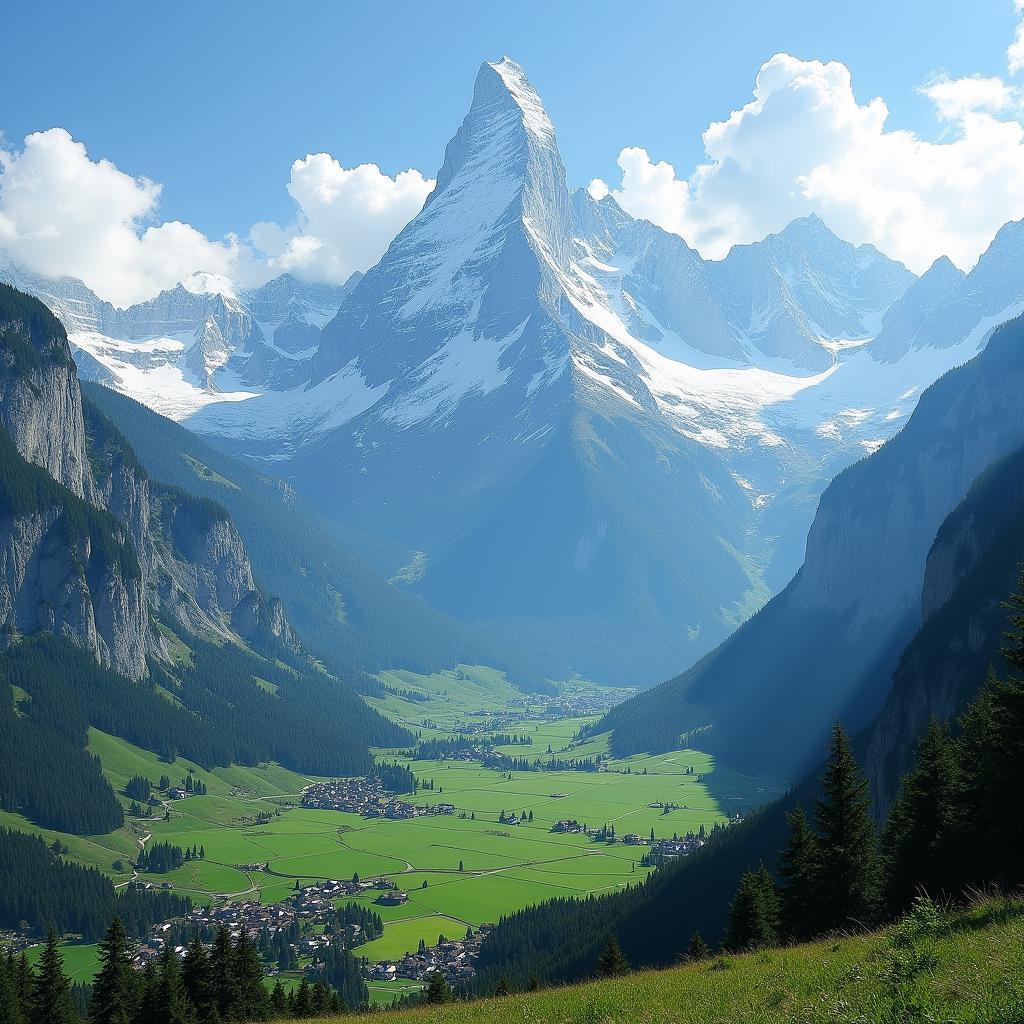 Panoramic View of the Swiss Alps Mountain Range