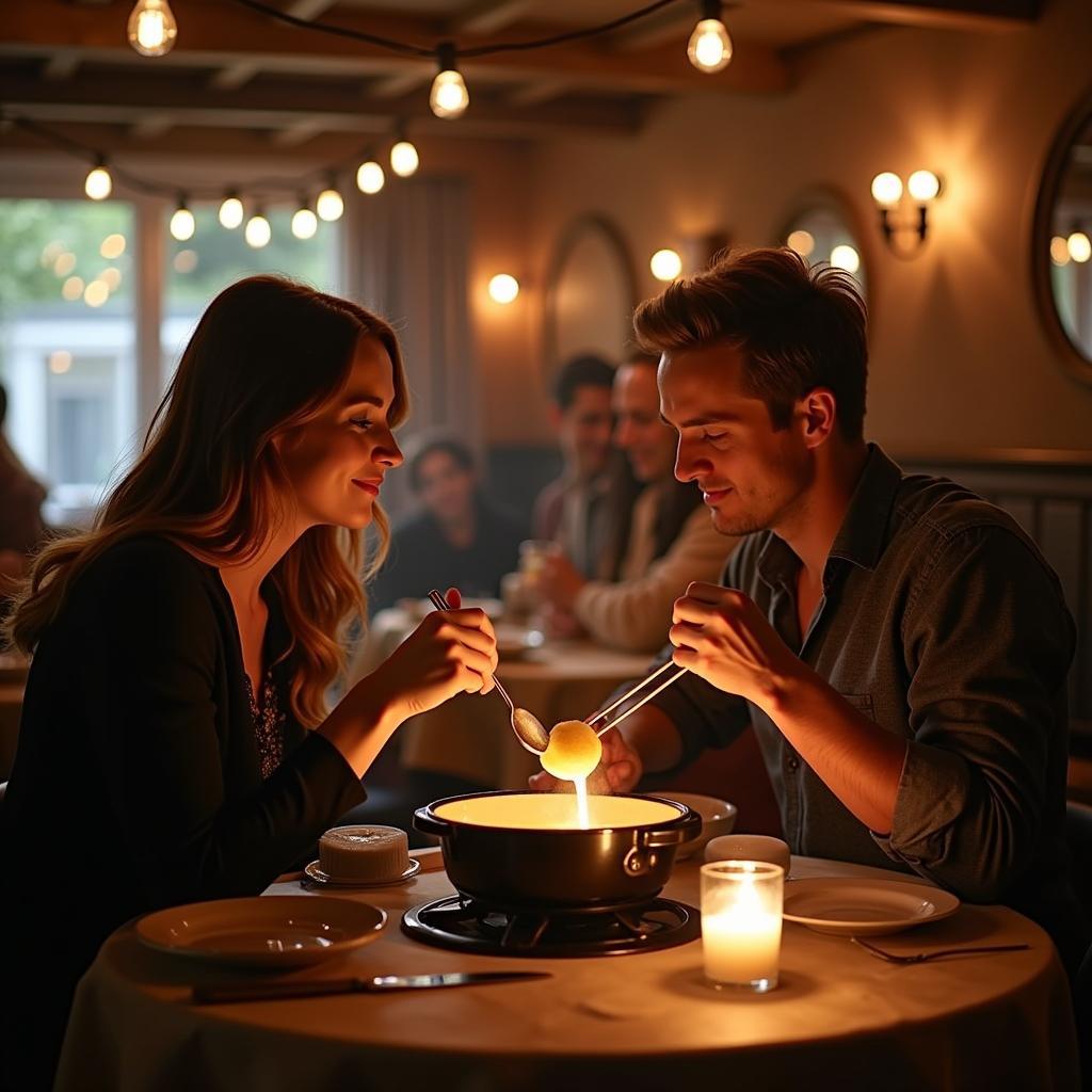 Couple Enjoying Swiss Fondue