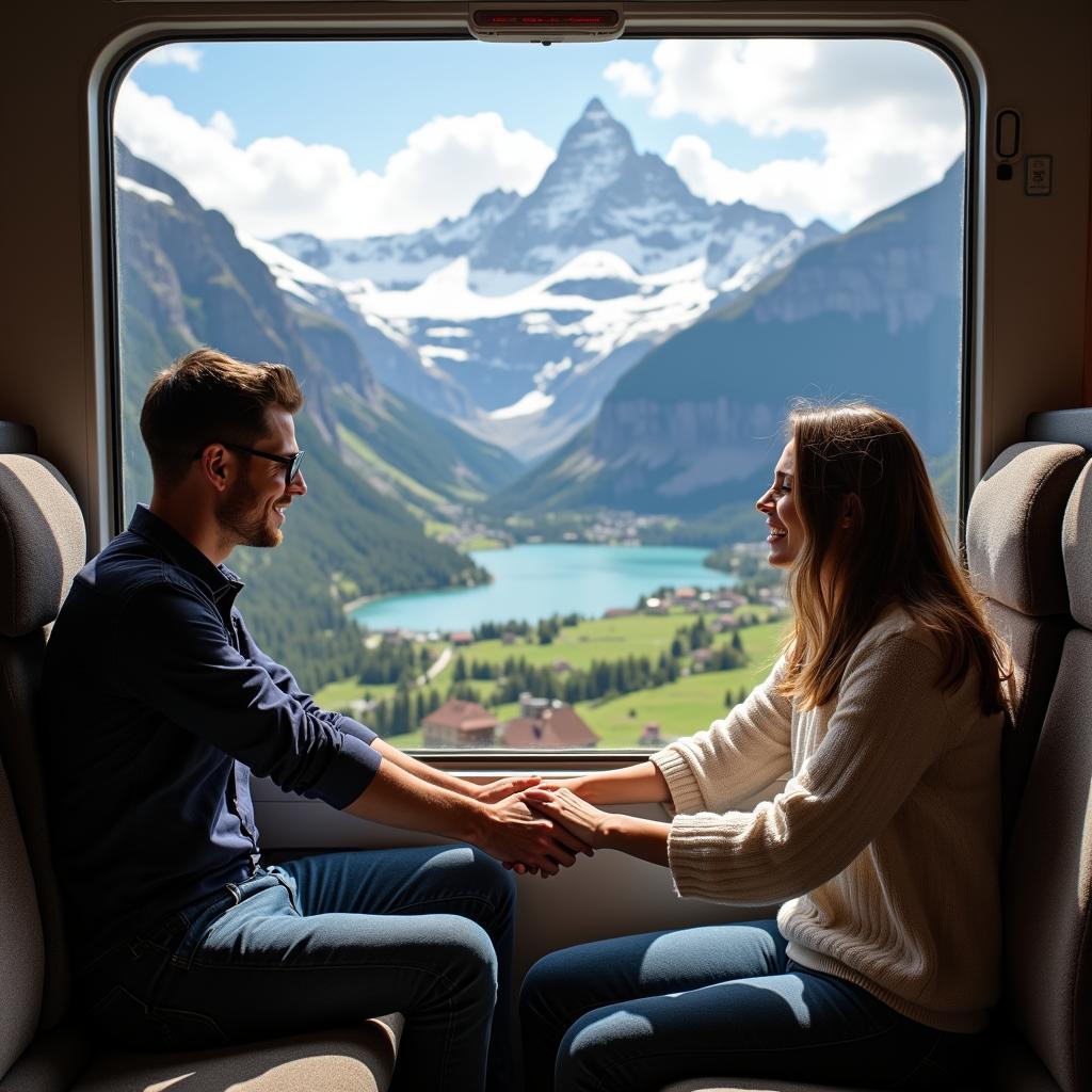 Couple on Scenic Swiss Train Journey