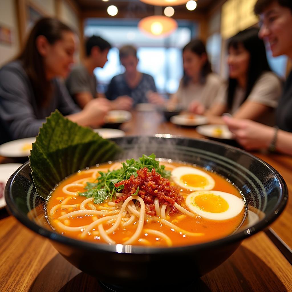 Tasting Spicy Ramen in a Traditional Japanese Restaurant