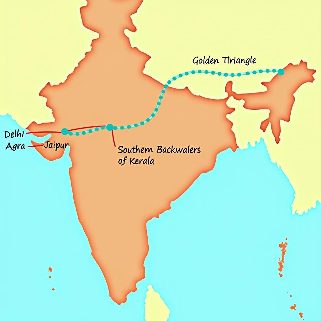 Map of India highlighting potential 3-day tour routes