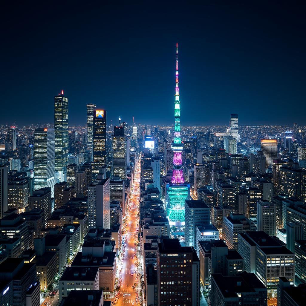 A panoramic view of the Tokyo skyline at night