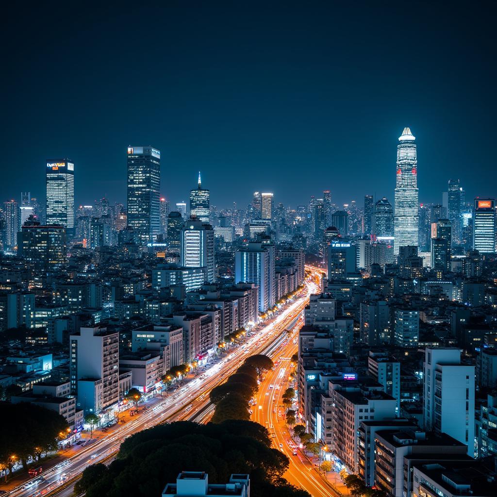 Tokyo Cityscape at Night with Illuminated Skyscrapers