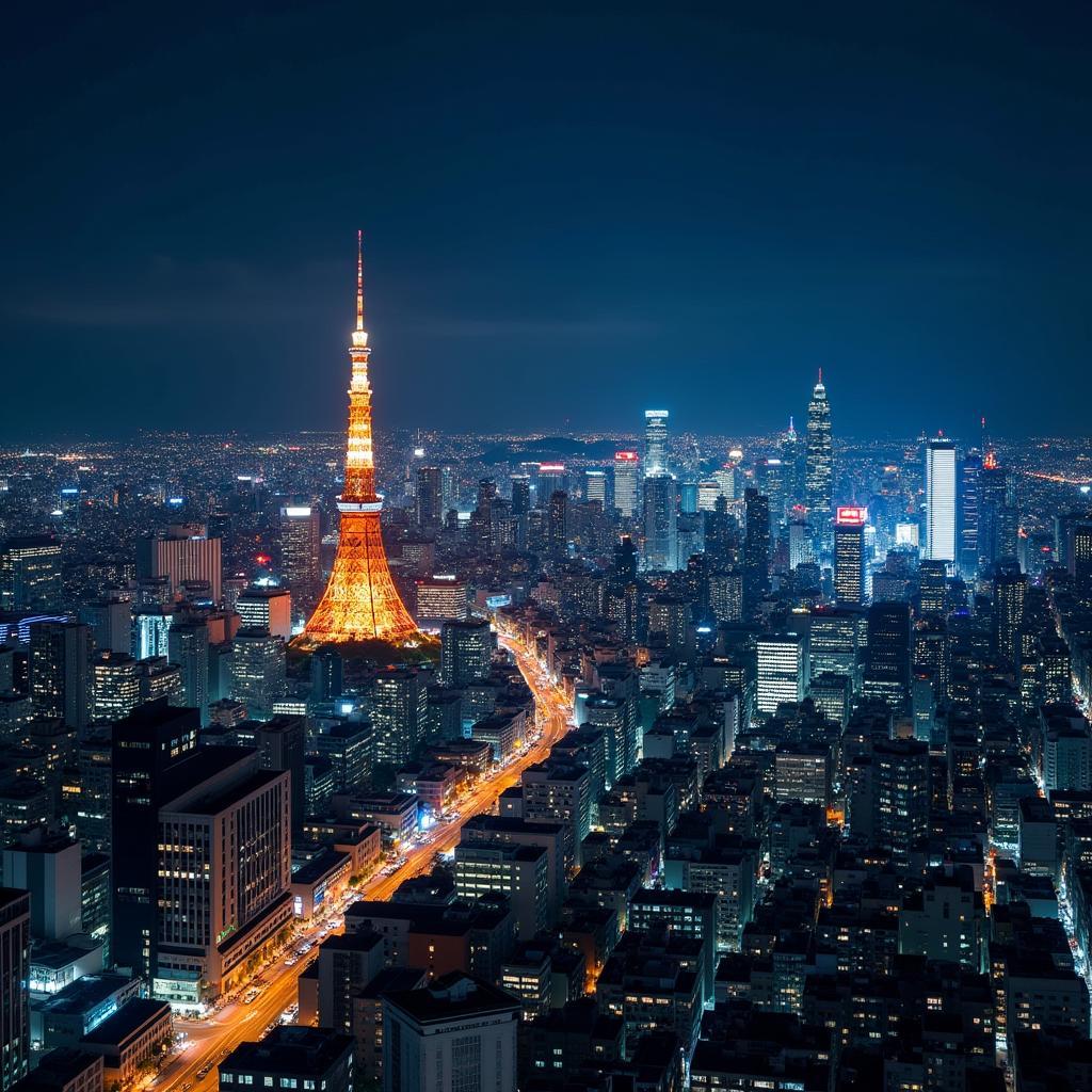 Tokyo Cityscape at Night with Vibrant Lights