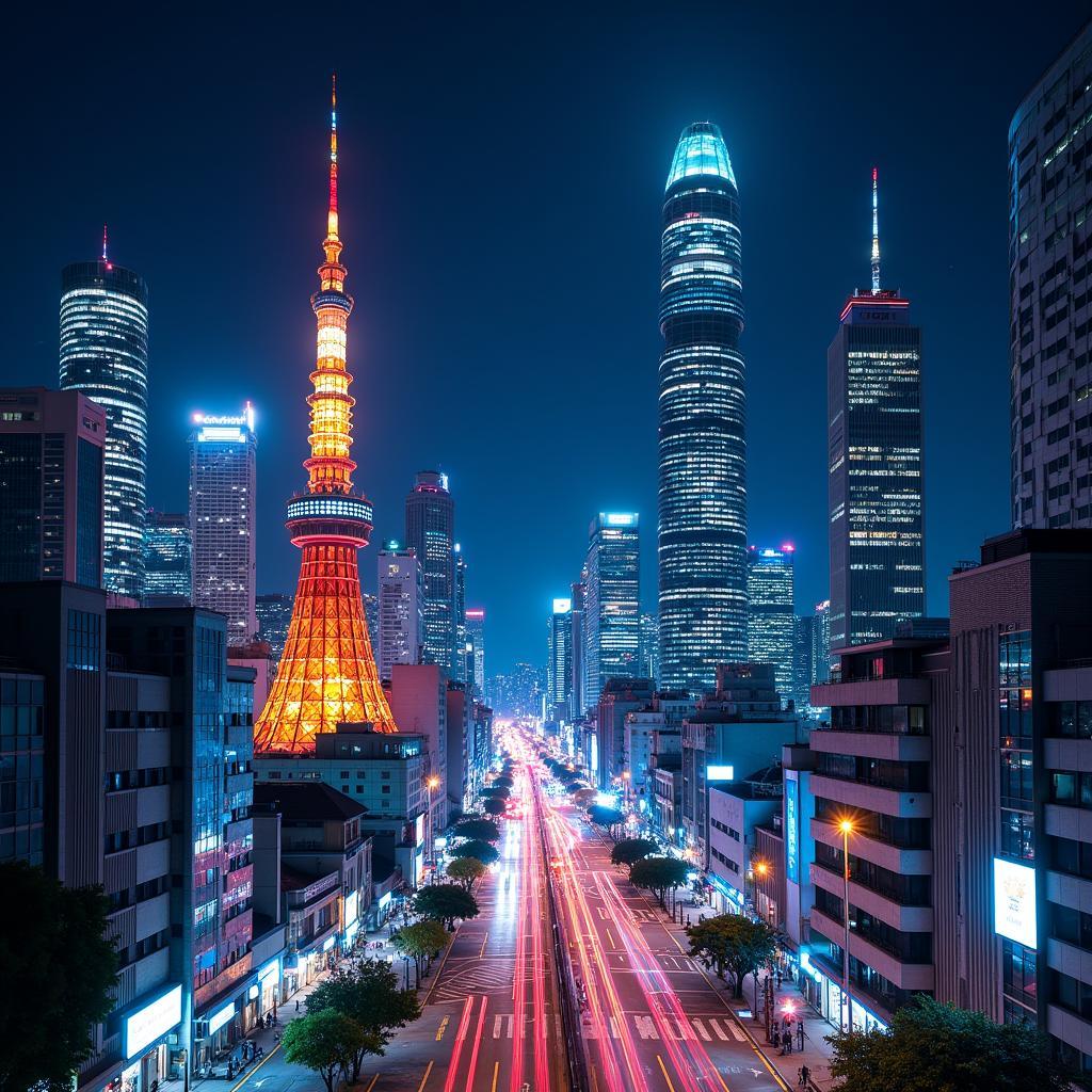 A breathtaking view of the Tokyo cityscape at night, ideal for a world tour wallpaper.