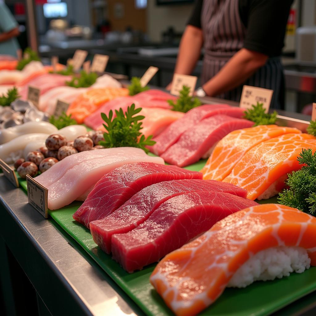 Tokyo Fish Market Bustling with Fresh Seafood