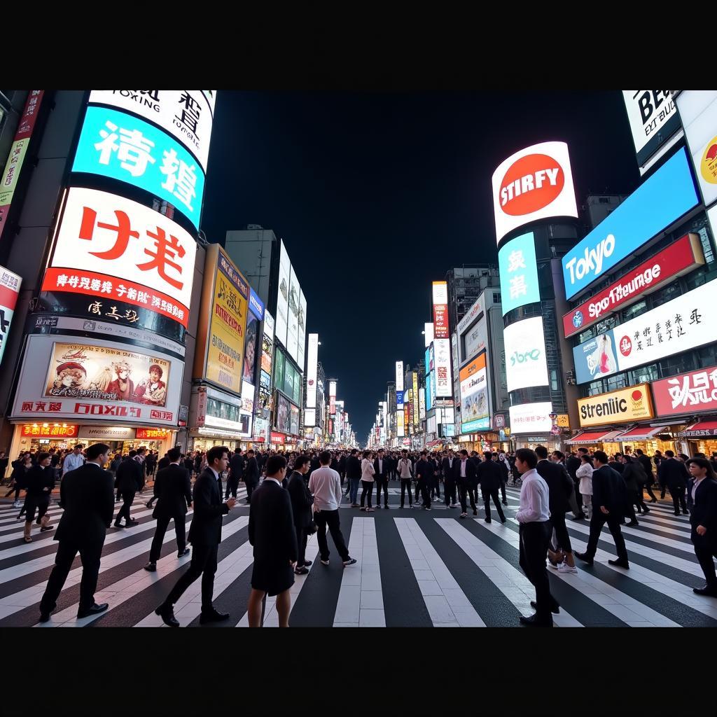 Vibrant Shibuya Crossing at Night with Club-Goers