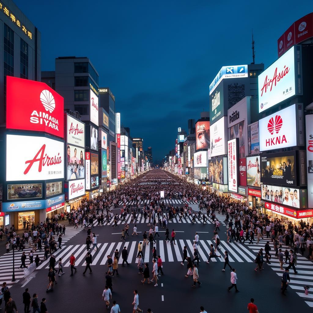 The iconic Shibuya crossing in Tokyo, bustling with pedestrians, a highlight of Airasia's 2018 Japan tour packages.