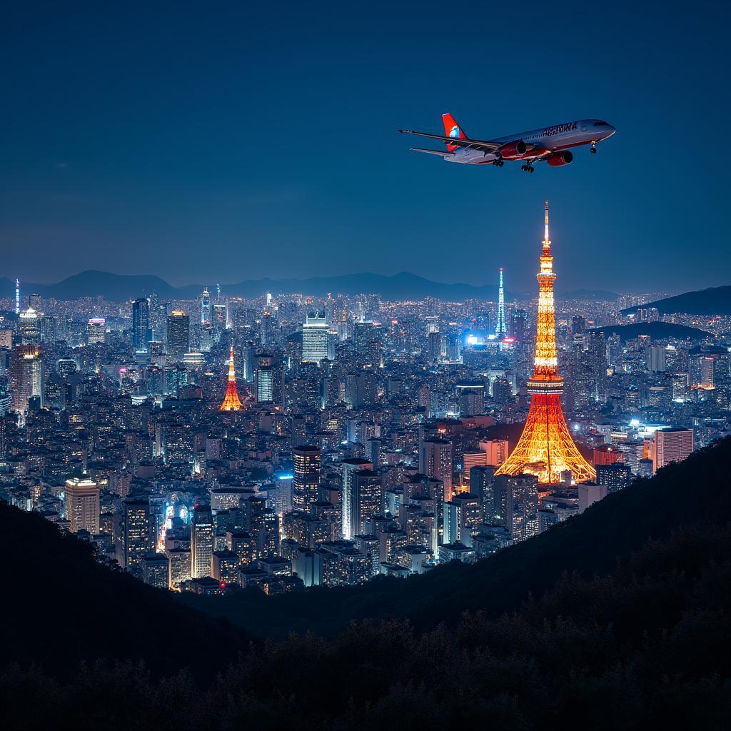 Tokyo Skyline at Night with Air Tours Intl Airways