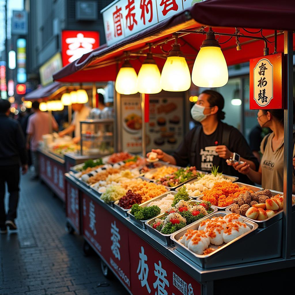 Tokyo Street Food Scene with Ramen and Sushi