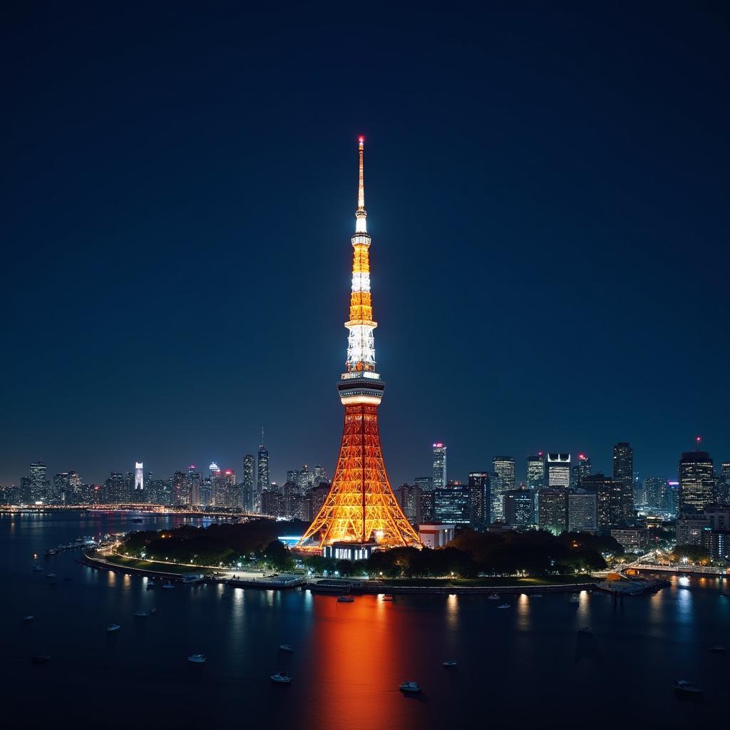 Tokyo Tower Illuminated at Night