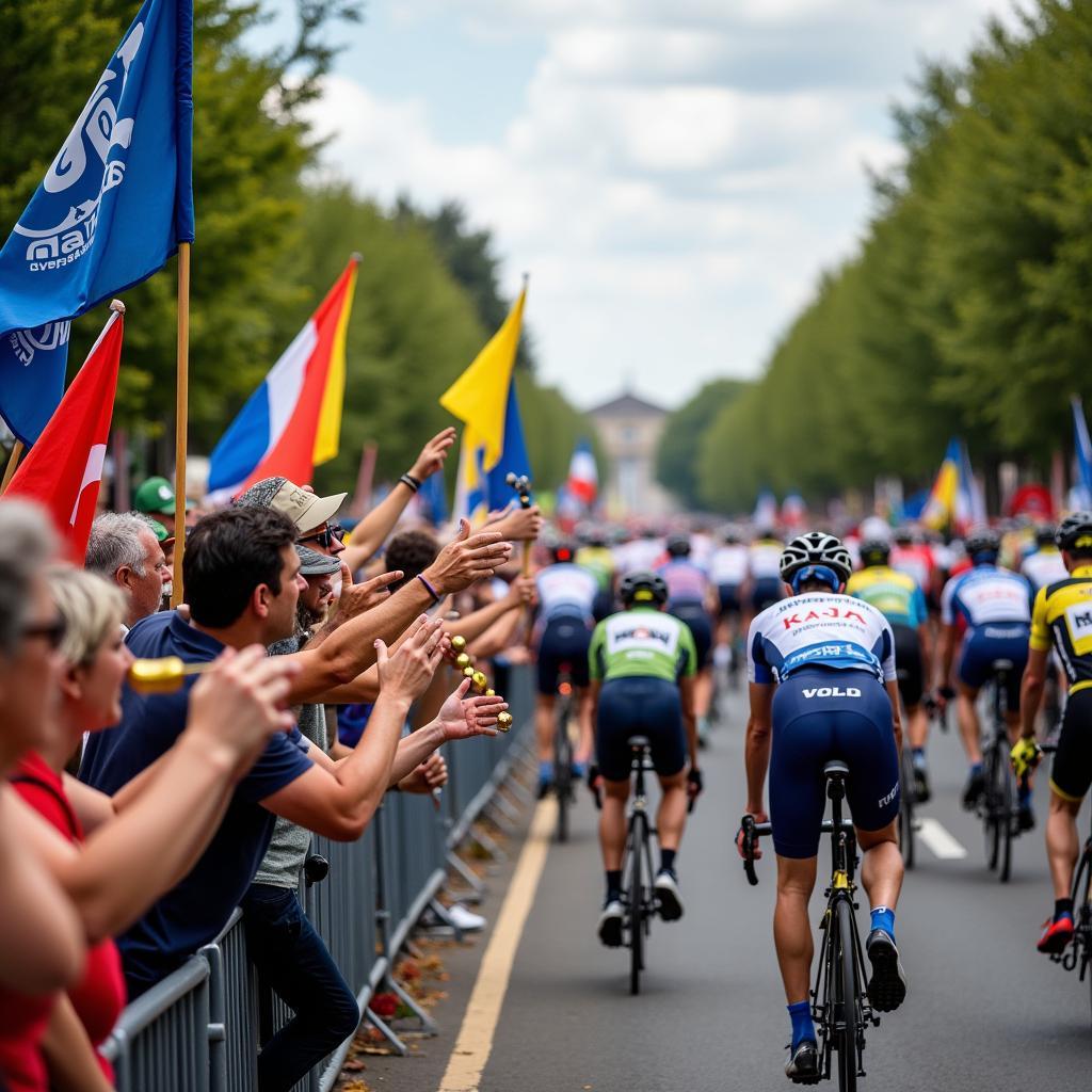 Spectators Cheering on Cyclists During the Tour de France