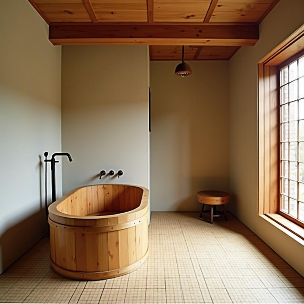 Traditional Japanese Soaking Tub and Shower Area