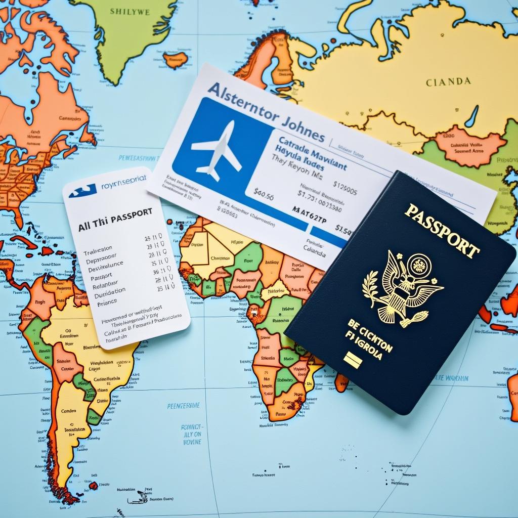 Passport, Visa, and Travel Documents on Map