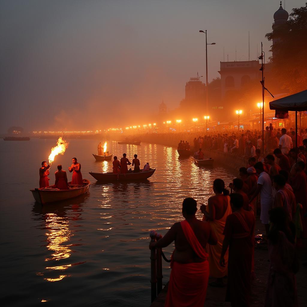 Evening ceremony on the Ganges River in Varanasi