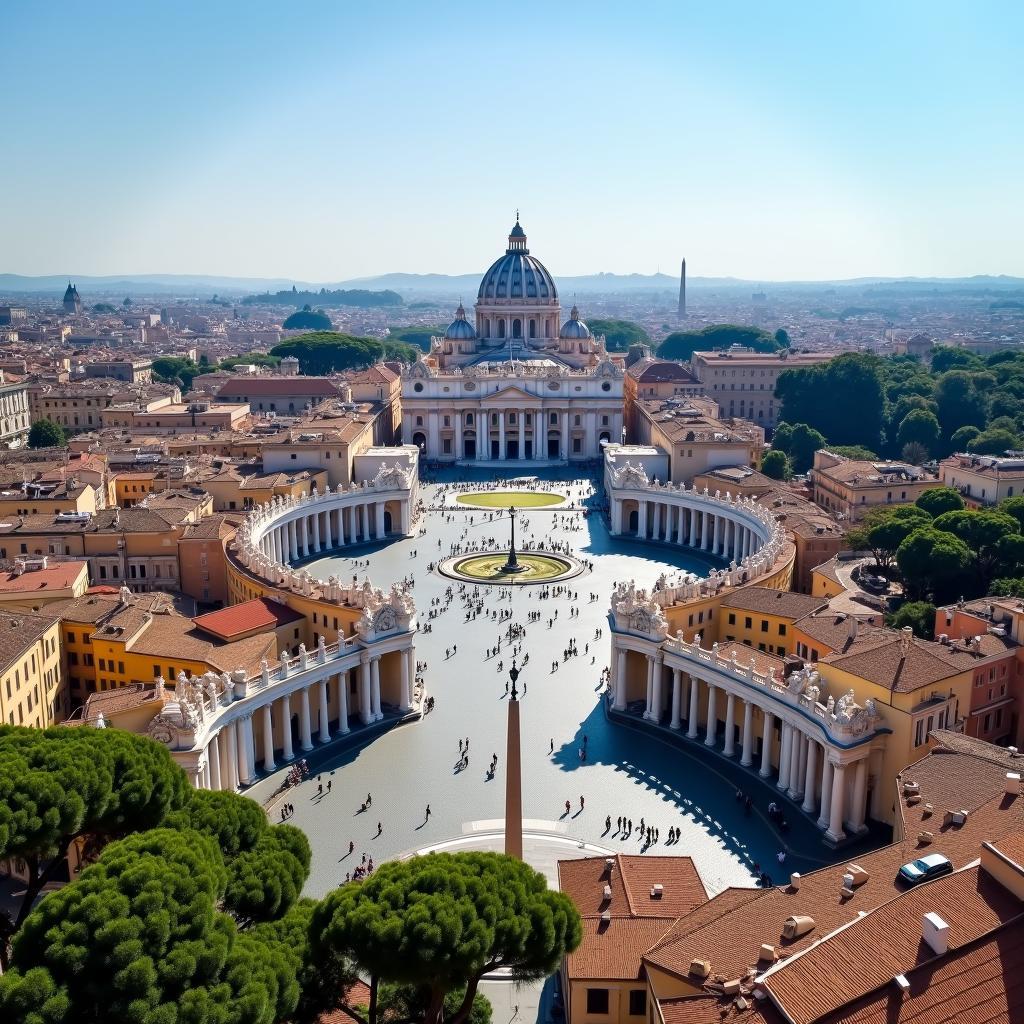 Aerial view of Vatican City, showcasing St. Peter's Basilica and the surrounding cityscape