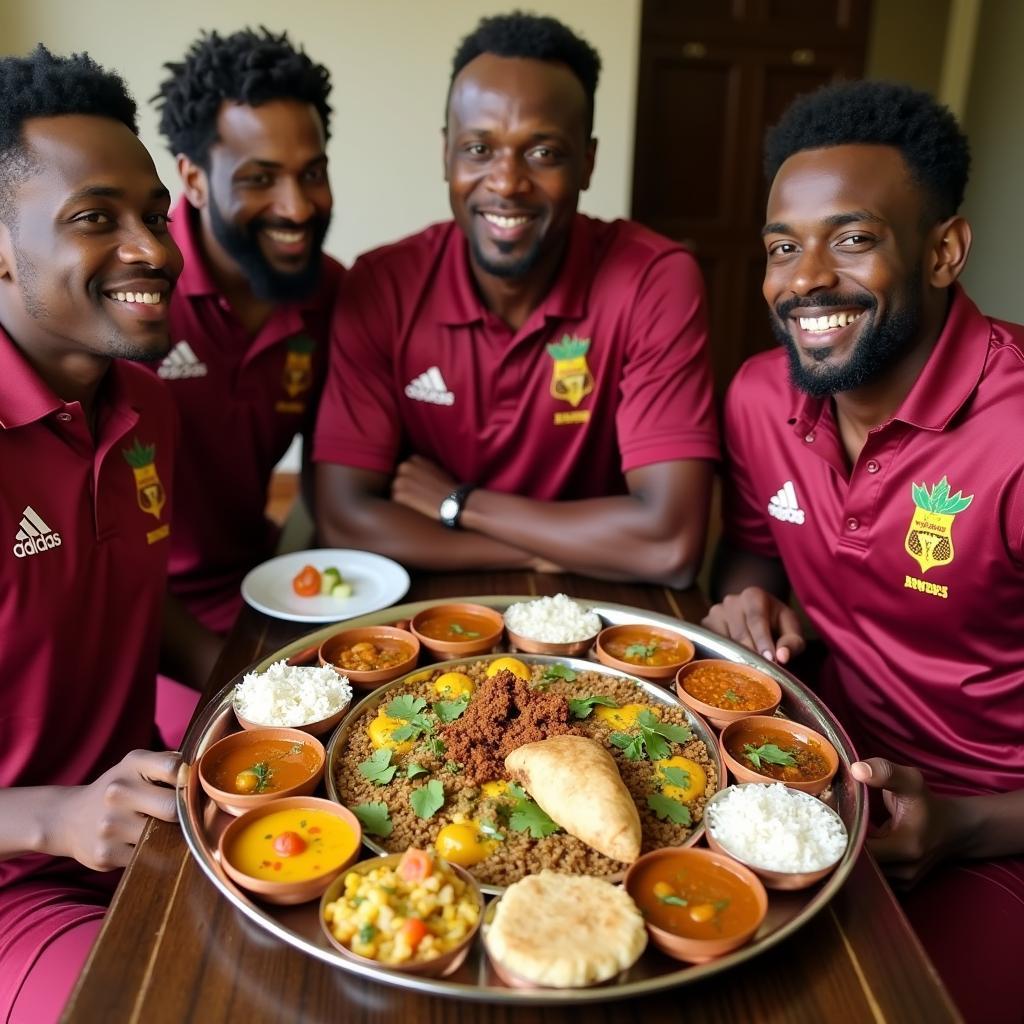 West Indies Cricket Team Enjoying a Traditional Indian Thali