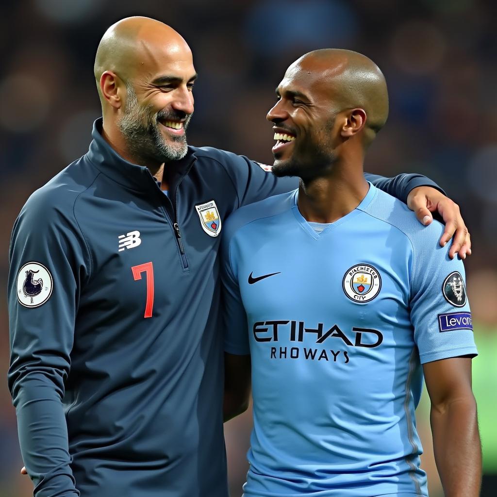 Yaya Toure and Pep Guardiola at Manchester City during their time together.