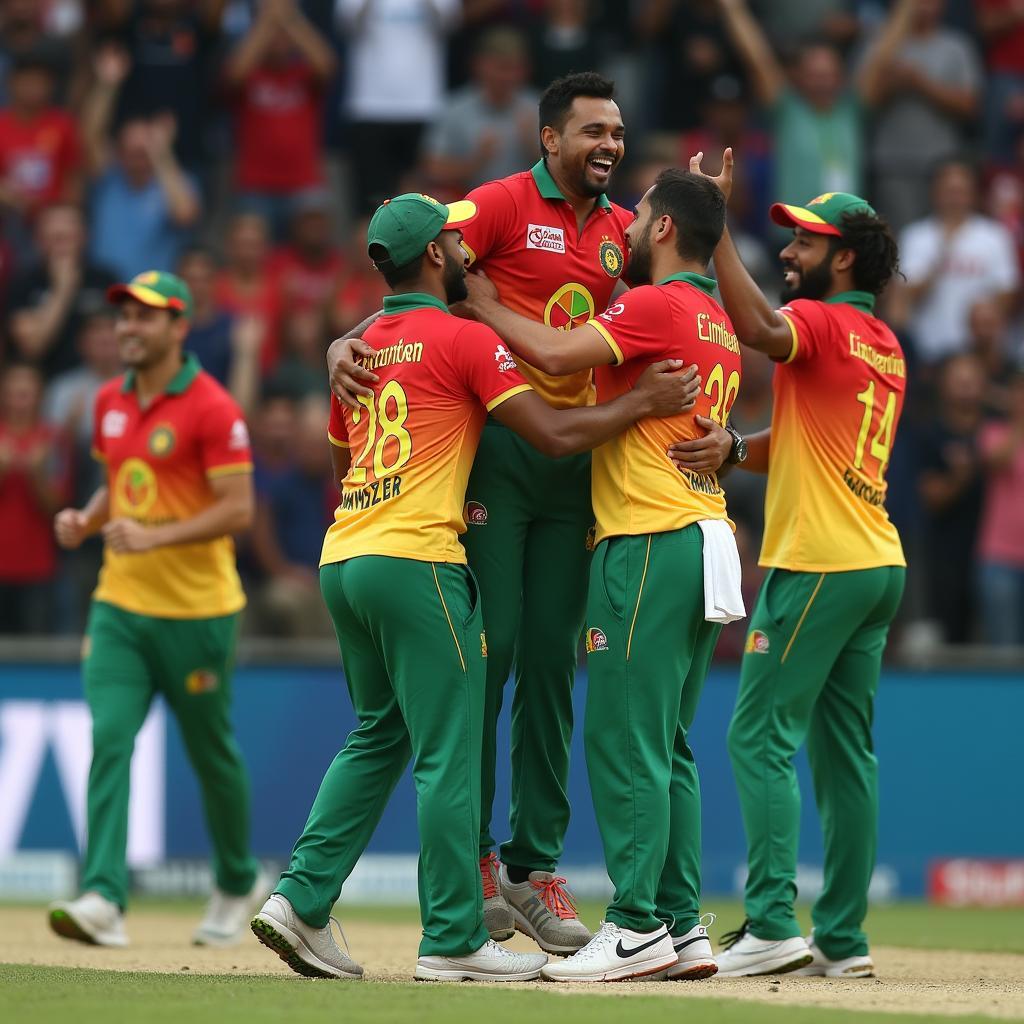 Zimbabwean Cricket Team Celebrating a T20 Victory Against Bangladesh