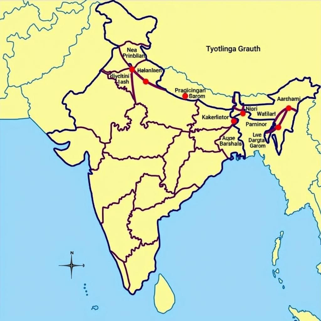 Map of 12 Jyotirlinga locations across India