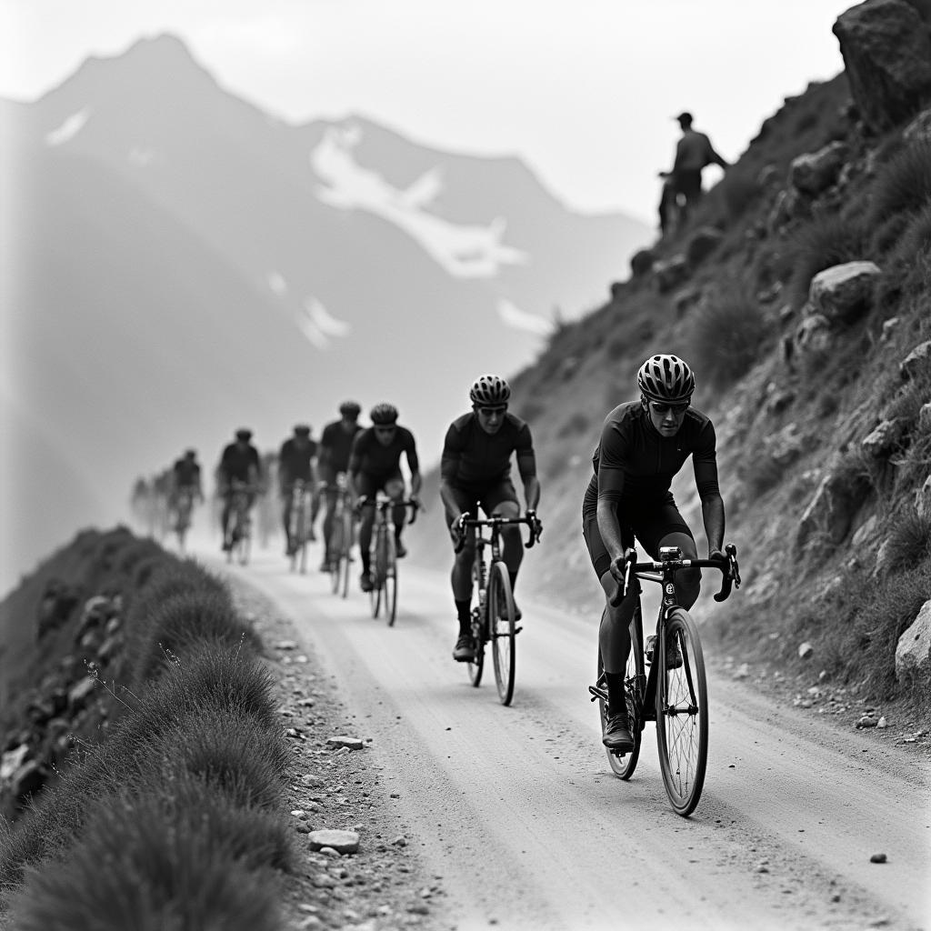 Cyclists Ascending Galibier in 1911 Tour de France