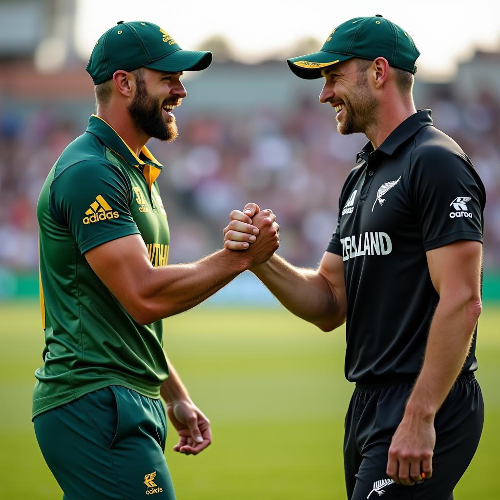 Post-Match Handshake Between RSA and NZ Captains