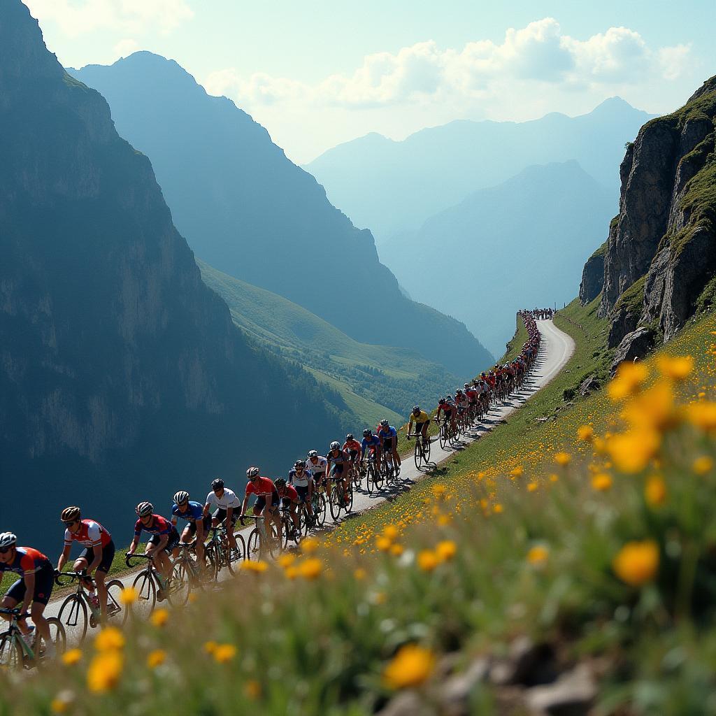 Peloton Climbing a Mountain Stage