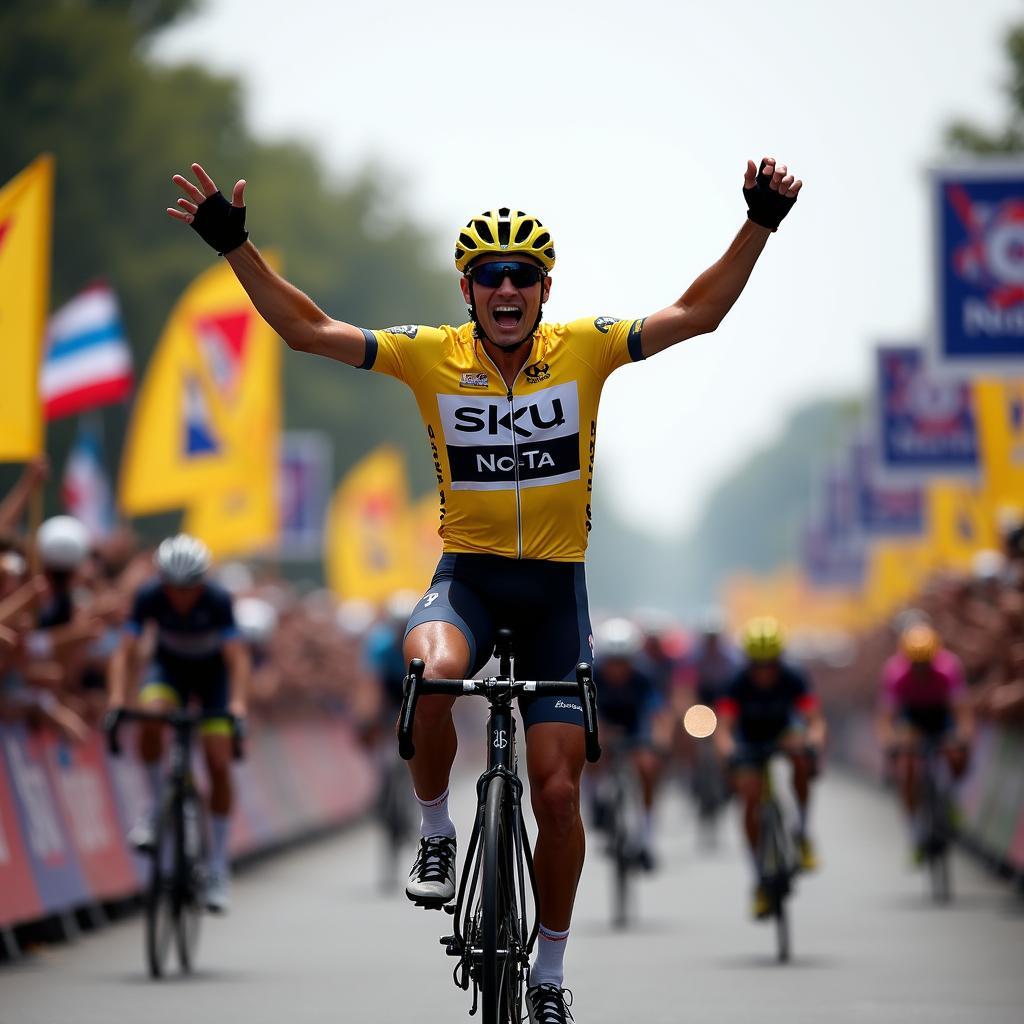 The leader in the yellow jersey celebrates a stage win at the 2023 Tour de France.