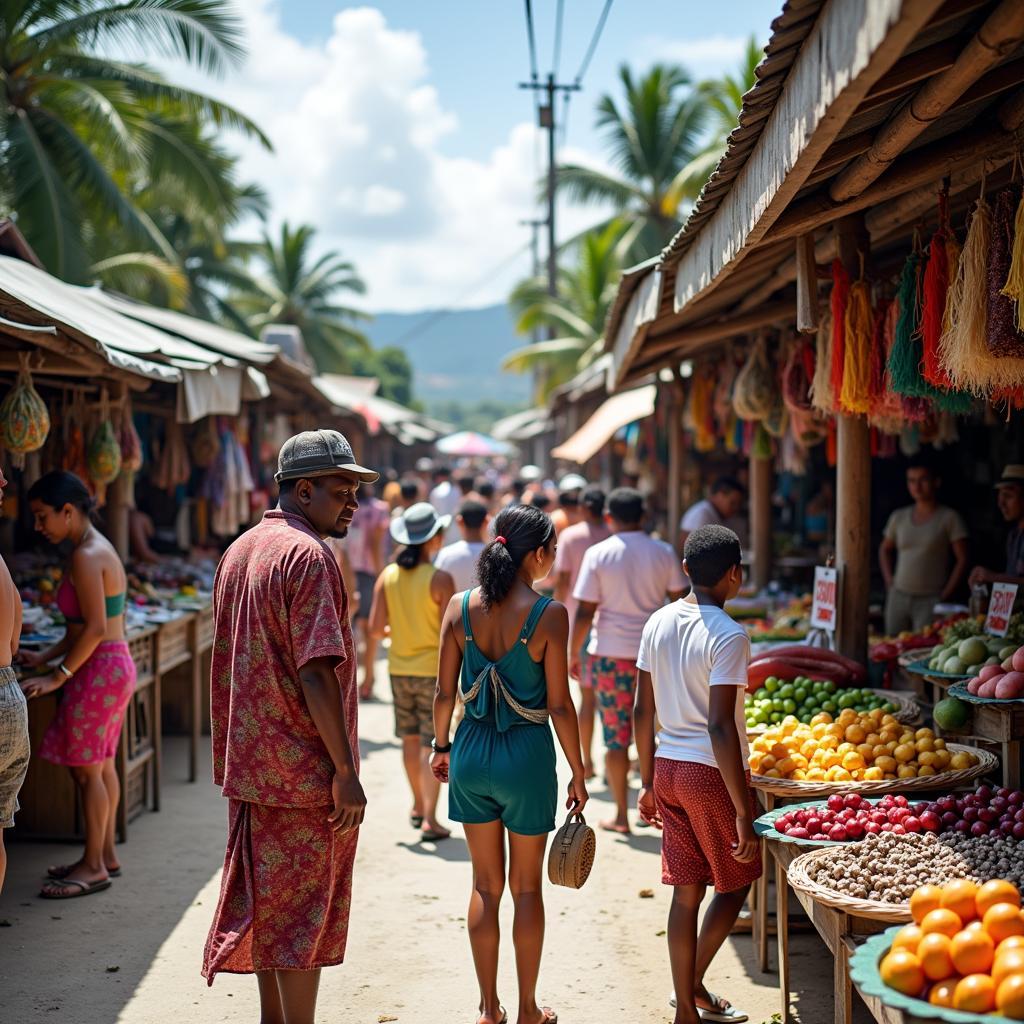 Exploring a vibrant local market during a 3 mile island tour