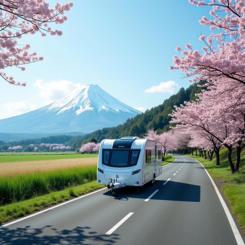 6 Berth Touring Caravan on a Scenic Japanese Road Trip