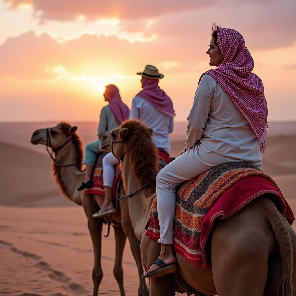 Camel riding during an abc tours desert safari